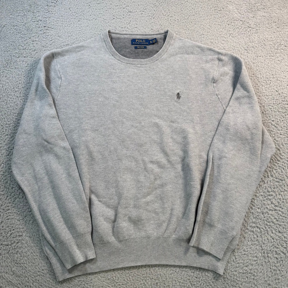 Polo Ralph Lauren Mens XL Gray Pima Cotton Crew Neck Textured Sweater 11084
